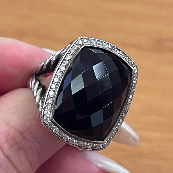 David Yurman Jewelry - David Yurman Sterling Silver Albion Elongated Cushion Onyx & Diamond Halo Ring